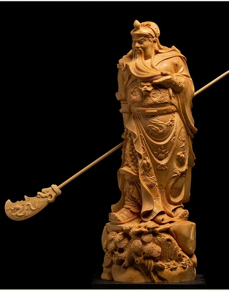 GuanYu Dynasty Warriors Legend Statue, Guangong Wooden People Sculpture, Wooden Crafts Decoration