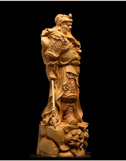 GuanYu Dynasty Warriors Legend Statue, Guangong Wooden People Sculpture, Wooden Crafts Decoration