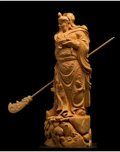 GuanYu Dynasty Warriors Legend Statue, Guangong Wooden People Sculpture, Wooden Crafts Decoration