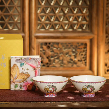 Guanfu Guanfu Museum Hua Die Glow Tuan Die a Pair of Bowl Cultural Creative Jingdezhen White Porcelain Rice Bowl Chinese Nationa