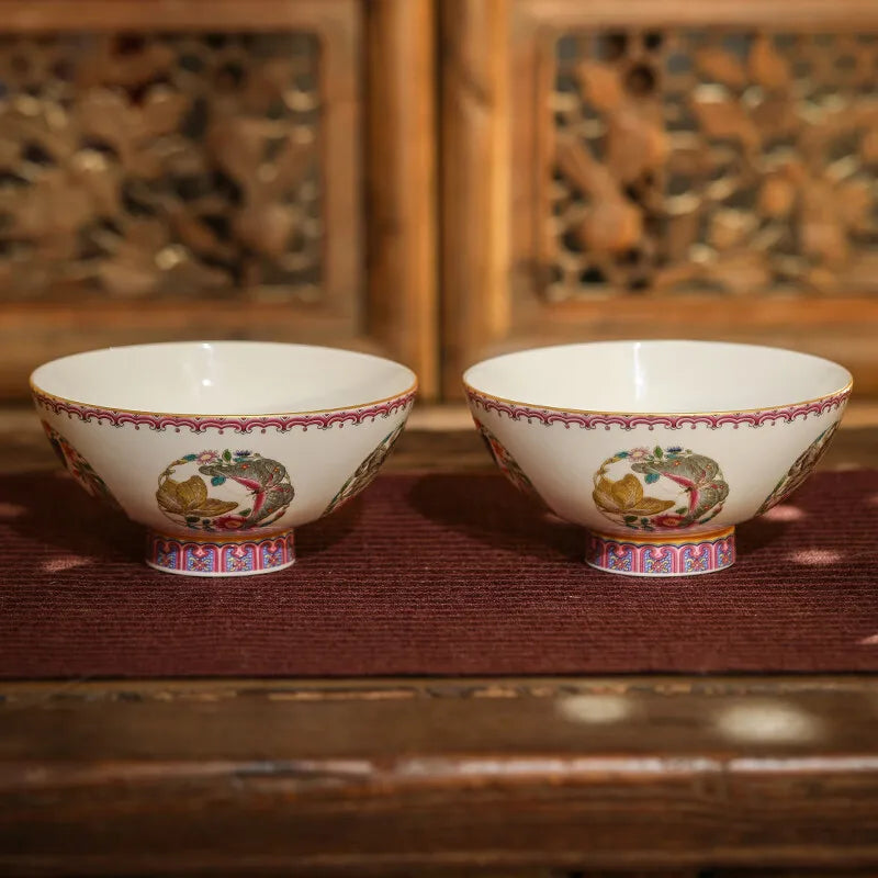 Guanfu Guanfu Museum Hua Die Glow Tuan Die a Pair of Bowl Cultural Creative Jingdezhen White Porcelain Rice Bowl Chinese Nationa