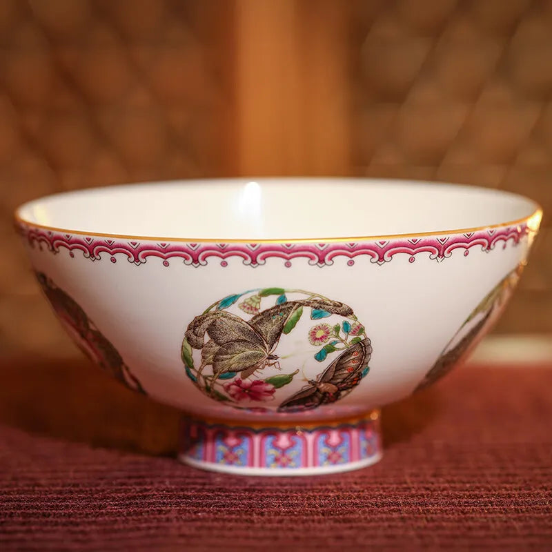 Guanfu Guanfu Museum Hua Die Glow Tuan Die a Pair of Bowl Cultural Creative Jingdezhen White Porcelain Rice Bowl Chinese Nationa