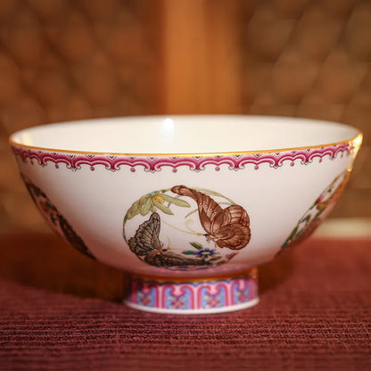 Guanfu Guanfu Museum Hua Die Glow Tuan Die a Pair of Bowl Cultural Creative Jingdezhen White Porcelain Rice Bowl Chinese Nationa