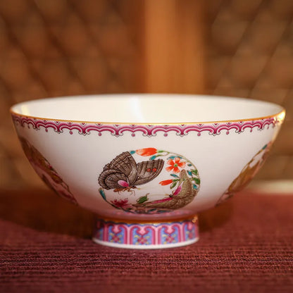 Guanfu Guanfu Museum Hua Die Glow Tuan Die a Pair of Bowl Cultural Creative Jingdezhen White Porcelain Rice Bowl Chinese Nationa
