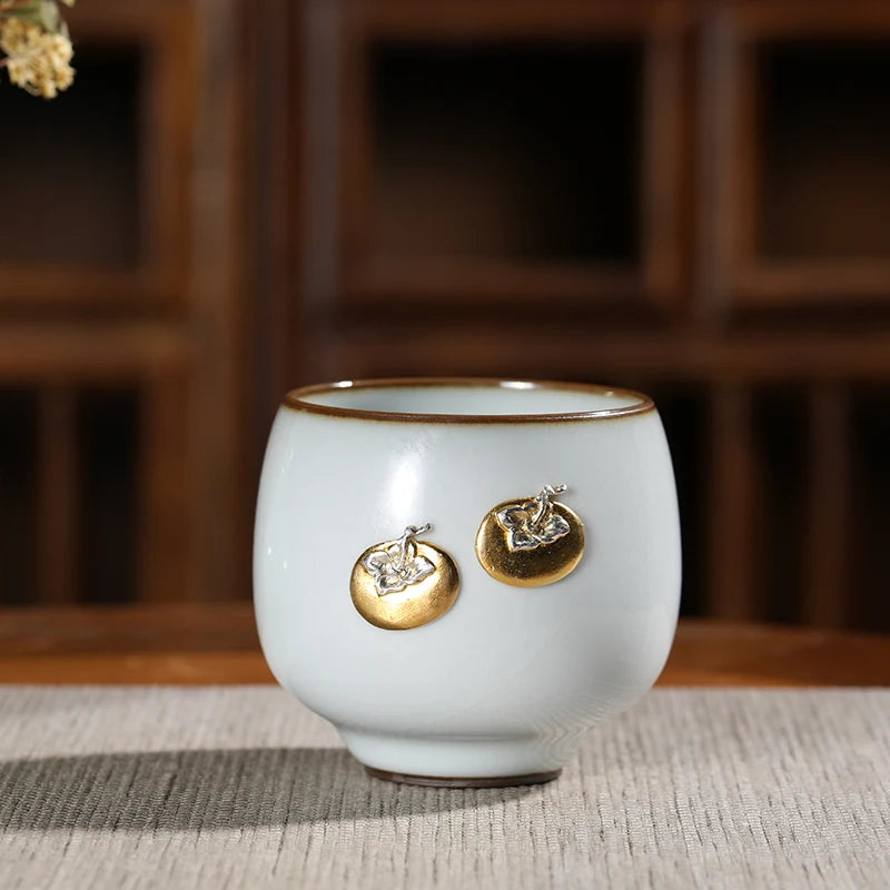 Guanfu Museum All the Best Fragrance-Smelling Cup Official Glaze Handmade Sterling Silver Gold Plated Master Cup Teacup Good Thi