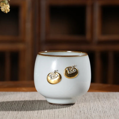 Guanfu Museum All the Best Fragrance-Smelling Cup Official Glaze Handmade Sterling Silver Gold Plated Master Cup Teacup Good Thi