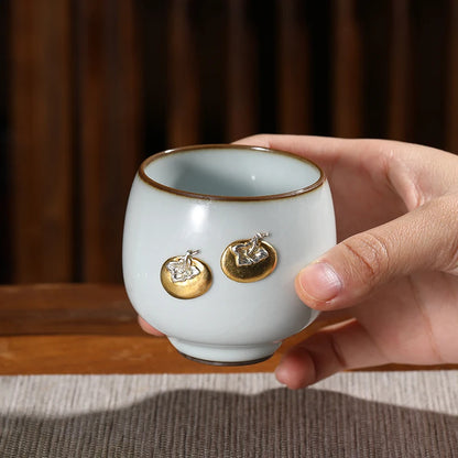 Guanfu Museum All the Best Fragrance-Smelling Cup Official Glaze Handmade Sterling Silver Gold Plated Master Cup Teacup Good Thi