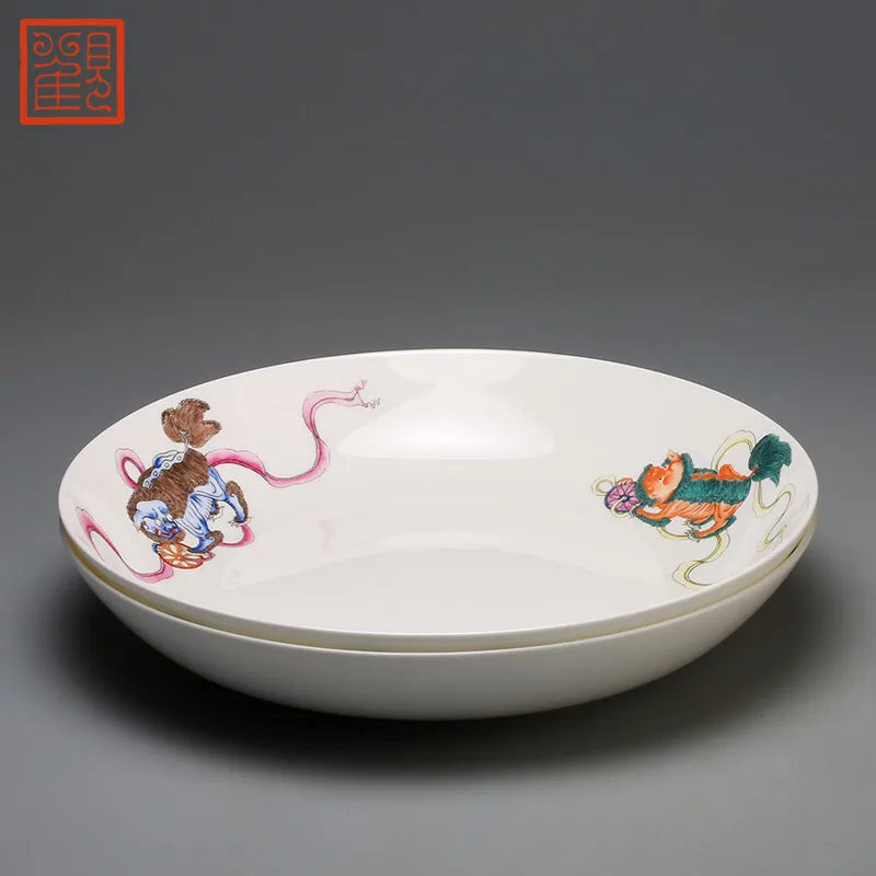 Guanfu Museum All the Best Three Lions Plate Collection Decoration 8-Inch Dining Plate Jingdezhen Ceramic Chinese Retro Domestic