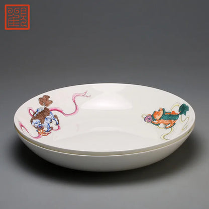 Guanfu Museum All the Best Three Lions Plate Collection Decoration 8-Inch Dining Plate Jingdezhen Ceramic Chinese Retro Domestic