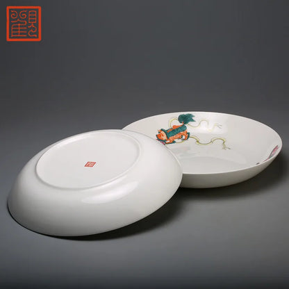 Guanfu Museum All the Best Three Lions Plate Collection Decoration 8-Inch Dining Plate Jingdezhen Ceramic Chinese Retro Domestic