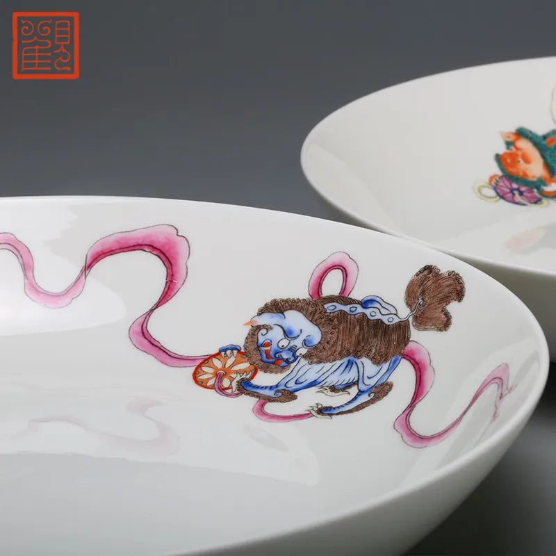 Guanfu Museum All the Best Three Lions Plate Collection Decoration 8-Inch Dining Plate Jingdezhen Ceramic Chinese Retro Domestic
