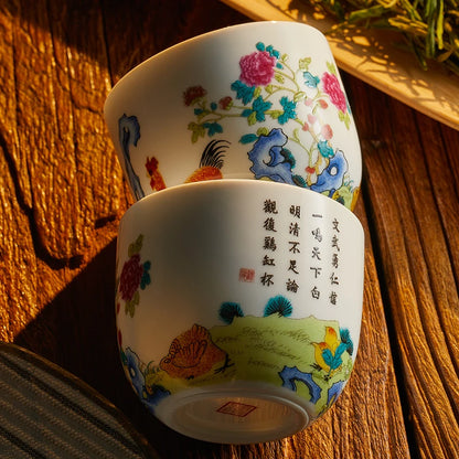 Guanfu Museum Chicken Cup Jingdezhen Tea Set Porcelain Master Tea Cup Tea List for Many People Gift Ma Weidu Royal Poem Dudu Rec
