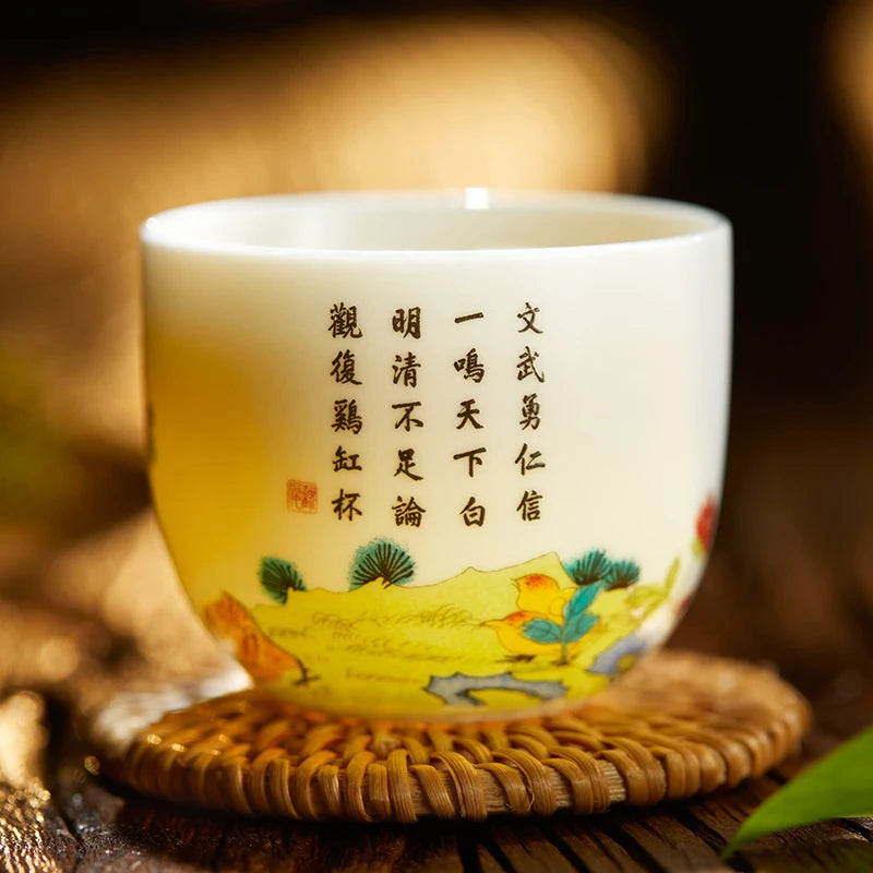 Guanfu Museum Chicken Cup Jingdezhen Tea Set Porcelain Master Tea Cup Tea List for Many People Gift Ma Weidu Royal Poem Dudu Rec