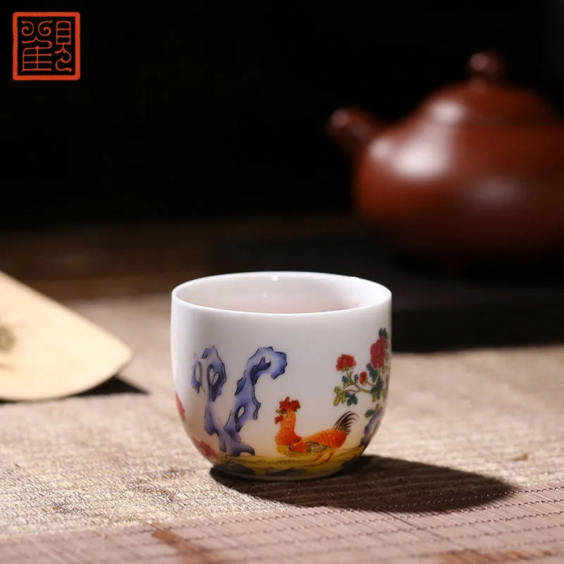 Guanfu Museum Chicken Cup Jingdezhen Tea Set Porcelain Master Tea Cup Tea List for Many People Gift Ma Weidu Royal Poem Dudu Rec