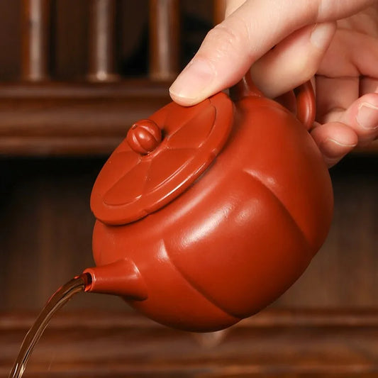 Guanfu Museum Cinnabar Sand Teapot with Melon Ridge Cinnabar Sand Rosy Delicate Purple Sand Tieguanyin High Mountain Tea Oolong