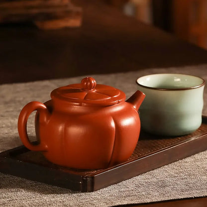 Guanfu Museum Cinnabar Sand Teapot with Melon Ridge Cinnabar Sand Rosy Delicate Purple Sand Tieguanyin High Mountain Tea Oolong
