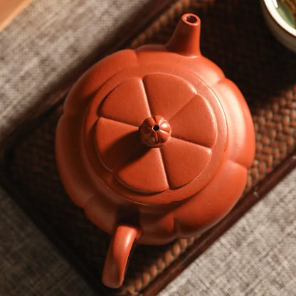 Guanfu Museum Cinnabar Sand Teapot with Melon Ridge Cinnabar Sand Rosy Delicate Purple Sand Tieguanyin High Mountain Tea Oolong