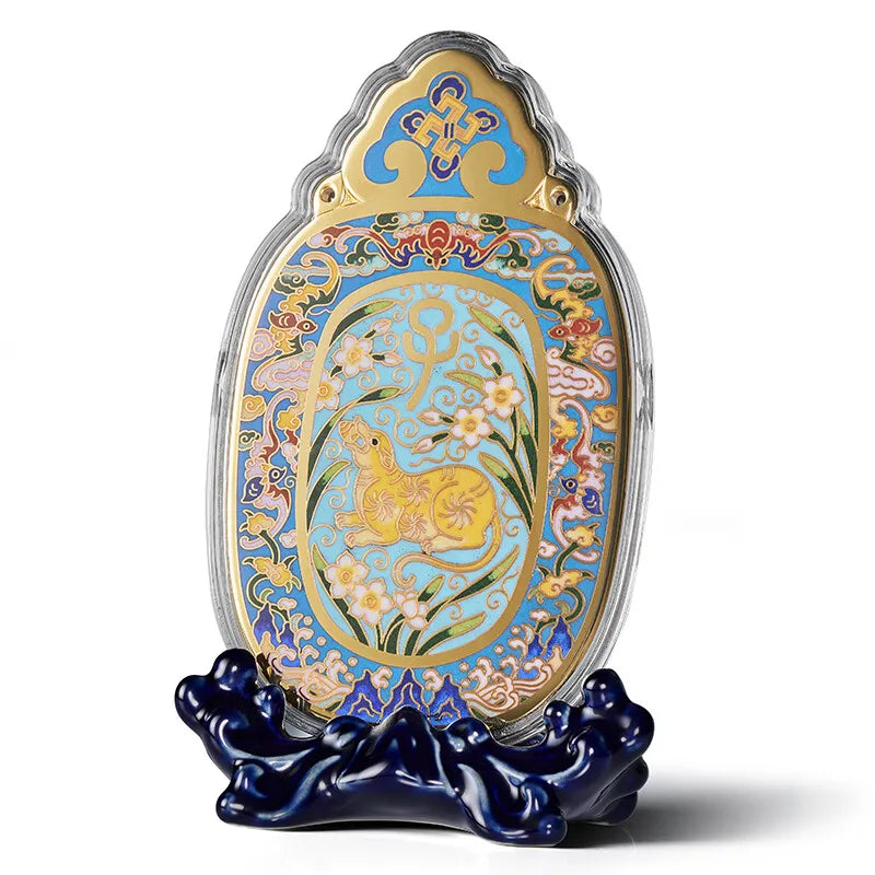 Guanfu Museum Cloisonne Gold-Plated Life Ruyi Chinese Zodiac Pendant Cloisonne Ancient Craft the 12 Floras Collection Commemorat