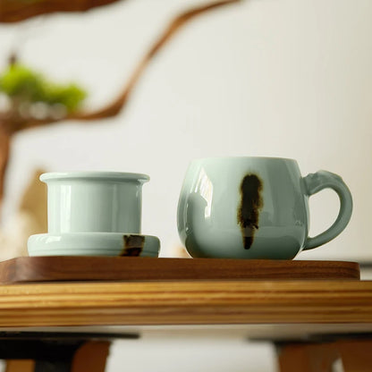 Guanfu Museum Dudu Collector's Edition Ma Weidu Same Style Official Longquan Celadon Feiqing Tea Cup Sterling Silver Filter Scre