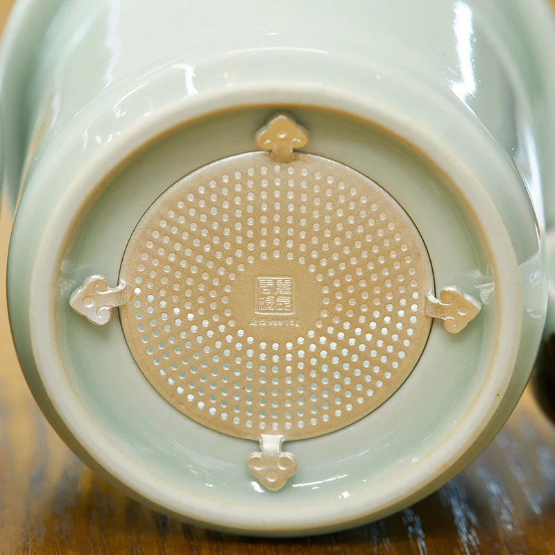 Guanfu Museum Dudu Collector's Edition Ma Weidu Same Style Official Longquan Celadon Feiqing Tea Cup Sterling Silver Filter Scre