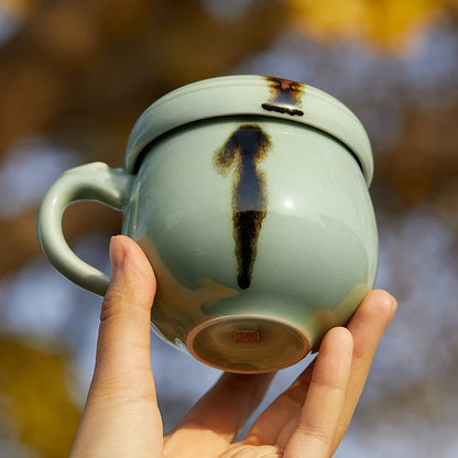 Guanfu Museum Dudu Collector's Edition Ma Weidu Same Style Official Longquan Celadon Feiqing Tea Cup Sterling Silver Filter Scre