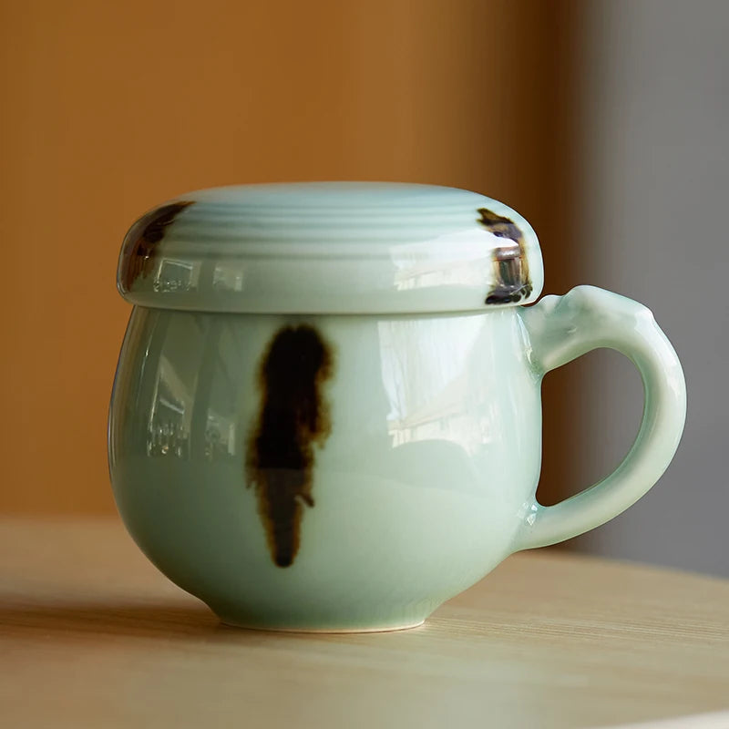 Guanfu Museum Dudu Collector's Edition Ma Weidu Same Style Official Longquan Celadon Feiqing Tea Cup Sterling Silver Filter Scre