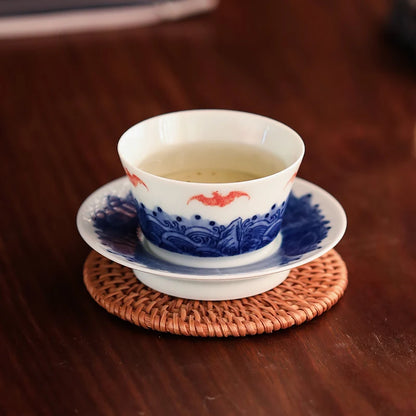 Guanfu Museum Fushan Shouhai Master Cup Jingdezhen High Temperature Firing Egg-Shell Porcelain Hand Painted Blue and White Glaze
