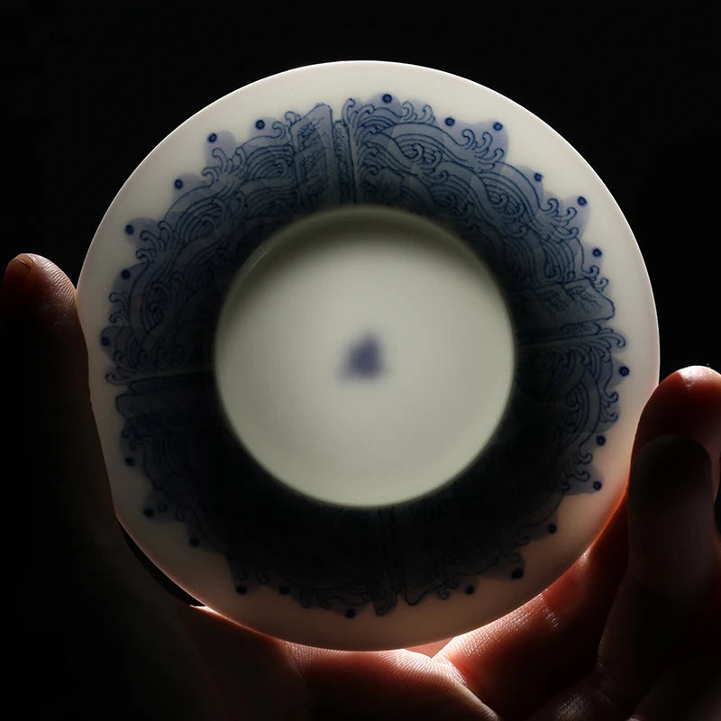 Guanfu Museum Fushan Shouhai Master Cup Jingdezhen High Temperature Firing Egg-Shell Porcelain Hand Painted Blue and White Glaze