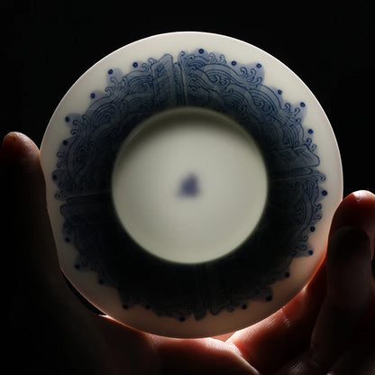 Guanfu Museum Fushan Shouhai Master Cup Jingdezhen High Temperature Firing Egg-Shell Porcelain Hand Painted Blue and White Glaze