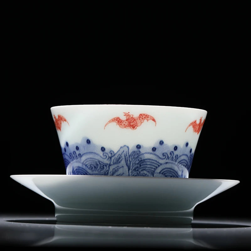Guanfu Museum Fushan Shouhai Master Cup Jingdezhen High Temperature Firing Egg-Shell Porcelain Hand Painted Blue and White Glaze
