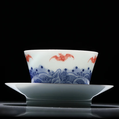 Guanfu Museum Fushan Shouhai Master Cup Jingdezhen High Temperature Firing Egg-Shell Porcelain Hand Painted Blue and White Glaze