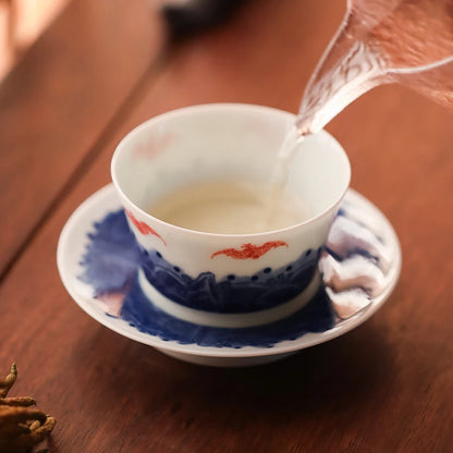 Guanfu Museum Fushan Shouhai Master Cup Jingdezhen High Temperature Firing Egg-Shell Porcelain Hand Painted Blue and White Glaze