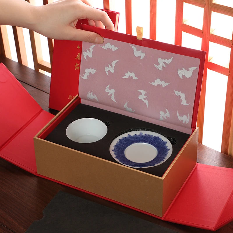 Guanfu Museum Fushan Shouhai Master Cup Jingdezhen High Temperature Firing Egg-Shell Porcelain Hand Painted Blue and White Glaze