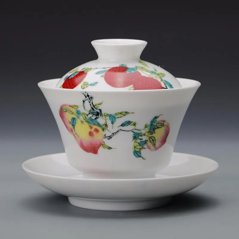 Guanfu Museum Gaiwan Kung Fu Tea Set Tea Cup Chinese Auspicious Pattern Tea Set Jingdezhen Tea Cup Sanduo Decoration Gaiwan Set
