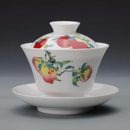 Guanfu Museum Gaiwan Kung Fu Tea Set Tea Cup Chinese Auspicious Pattern Tea Set Jingdezhen Tea Cup Sanduo Decoration Gaiwan Set