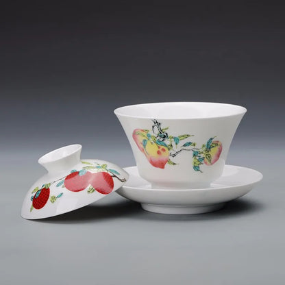 Guanfu Museum Gaiwan Kung Fu Tea Set Tea Cup Chinese Auspicious Pattern Tea Set Jingdezhen Tea Cup Sanduo Decoration Gaiwan Set