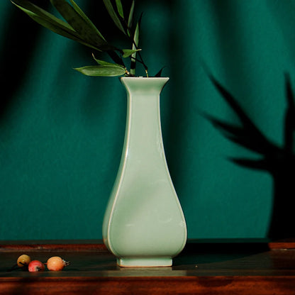 Guanfu Museum Guanfu Biluo Sifang Bottle Decoration Longquan Celadon Glazed Cinnabar Tire Creative Retro Simple Vase Flower Arra
