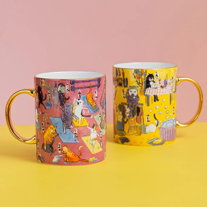 Guanfu Museum Guanfu Cat City Creative Hand-Painted Series Illustration Mug Cute Ceramic Coffee Milk and Tea Cups Large Capacity