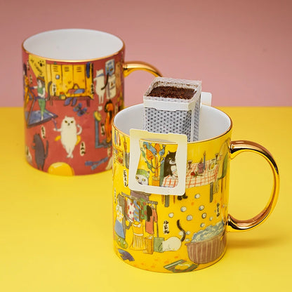 Guanfu Museum Guanfu Cat City Creative Hand-Painted Series Illustration Mug Cute Ceramic Coffee Milk and Tea Cups Large Capacity