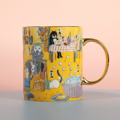 Guanfu Museum Guanfu Cat City Creative Hand-Painted Series Illustration Mug Cute Ceramic Coffee Milk and Tea Cups Large Capacity