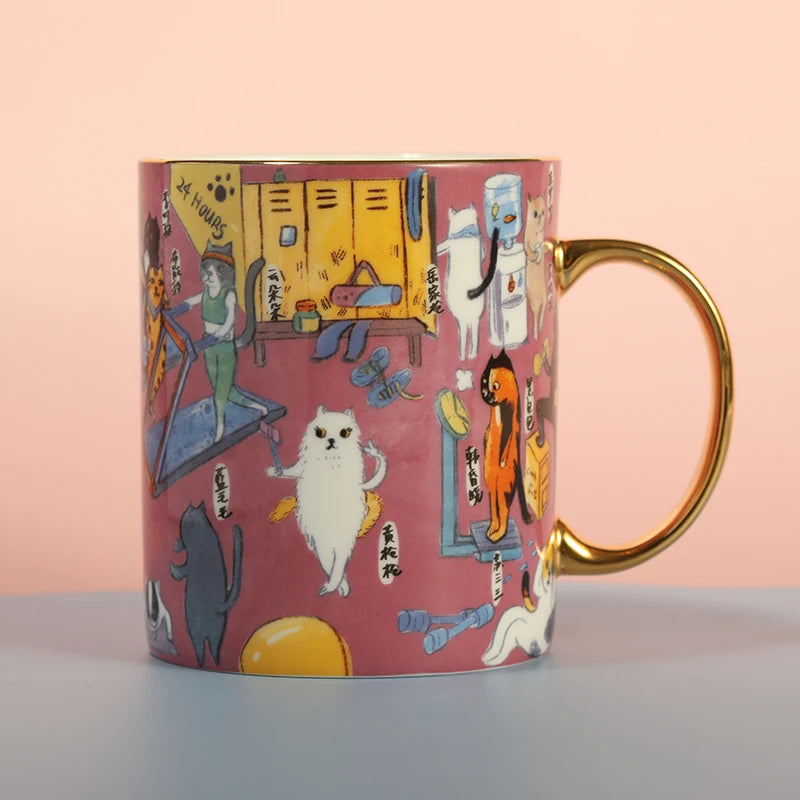 Guanfu Museum Guanfu Cat City Creative Hand-Painted Series Illustration Mug Cute Ceramic Coffee Milk and Tea Cups Large Capacity