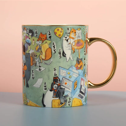 Guanfu Museum Guanfu Cat City Creative Hand-Painted Series Illustration Mug Cute Ceramic Coffee Milk and Tea Cups Large Capacity
