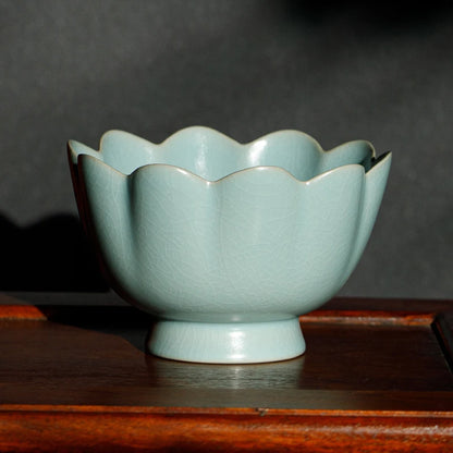 Guanfu Museum Guanfu Ru Ware Series Day Celadon Glaze Lotus-Style Warm Bowl Handmade Northern Song Dynasty Ru Ware Henan Ruzhou