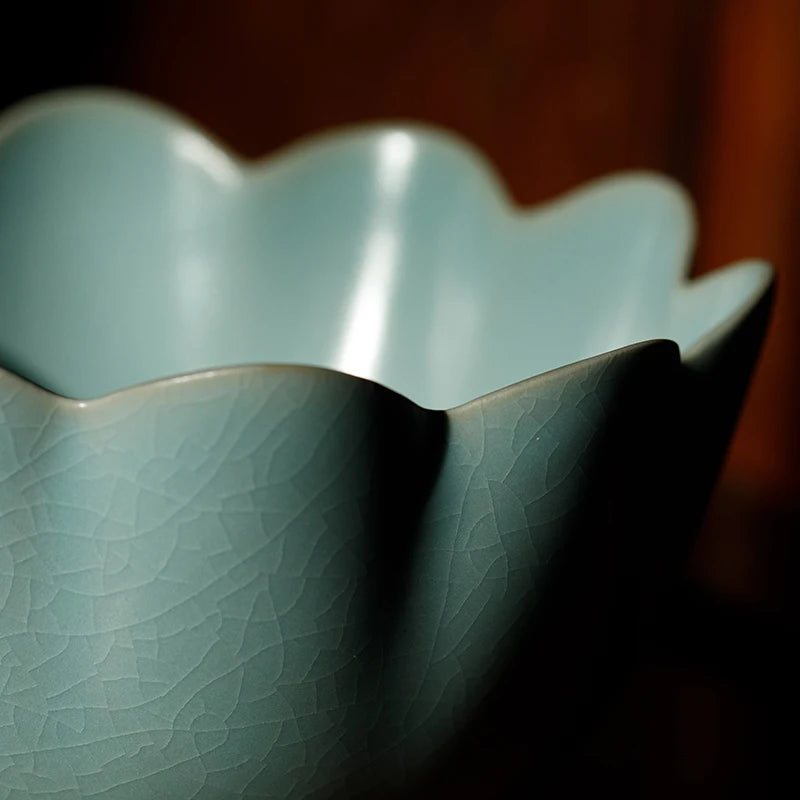 Guanfu Museum Guanfu Ru Ware Series Day Celadon Glaze Lotus-Style Warm Bowl Handmade Northern Song Dynasty Ru Ware Henan Ruzhou