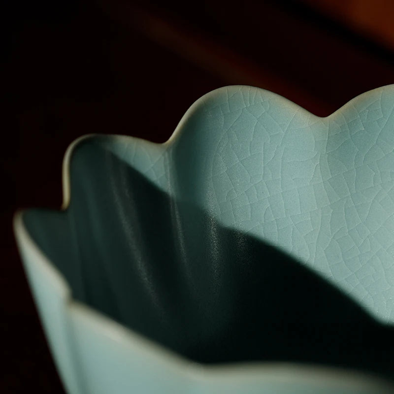 Guanfu Museum Guanfu Ru Ware Series Day Celadon Glaze Lotus-Style Warm Bowl Handmade Northern Song Dynasty Ru Ware Henan Ruzhou