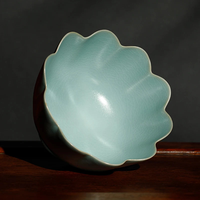 Guanfu Museum Guanfu Ru Ware Series Day Celadon Glaze Lotus-Style Warm Bowl Handmade Northern Song Dynasty Ru Ware Henan Ruzhou