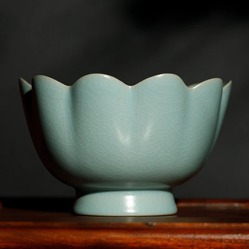 Guanfu Museum Guanfu Ru Ware Series Day Celadon Glaze Lotus-Style Warm Bowl Handmade Northern Song Dynasty Ru Ware Henan Ruzhou