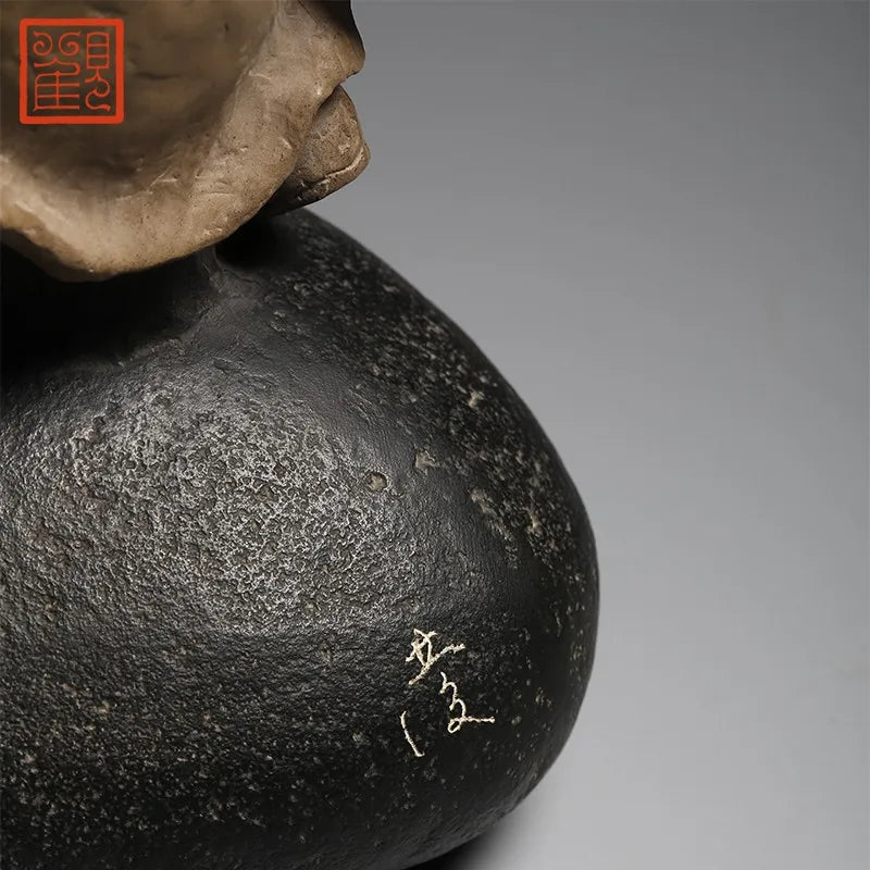 Guanfu Museum Happy Samanera Iron Pill Stone Plastic Decoration Crafts Study Living Room Antique Shelf Festival Gift Packing Cur
