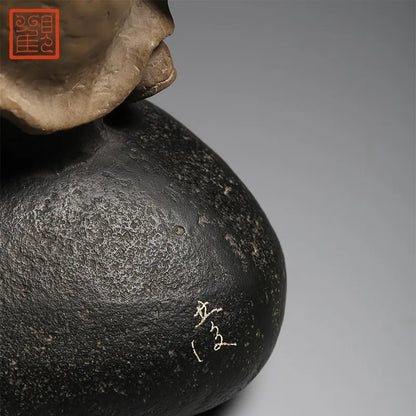 Guanfu Museum Happy Samanera Iron Pill Stone Plastic Decoration Crafts Study Living Room Antique Shelf Festival Gift Packing Cur