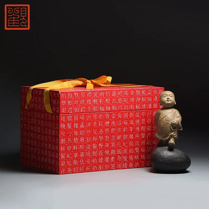 Guanfu Museum Happy Samanera Iron Pill Stone Plastic Decoration Crafts Study Living Room Antique Shelf Festival Gift Packing Cur